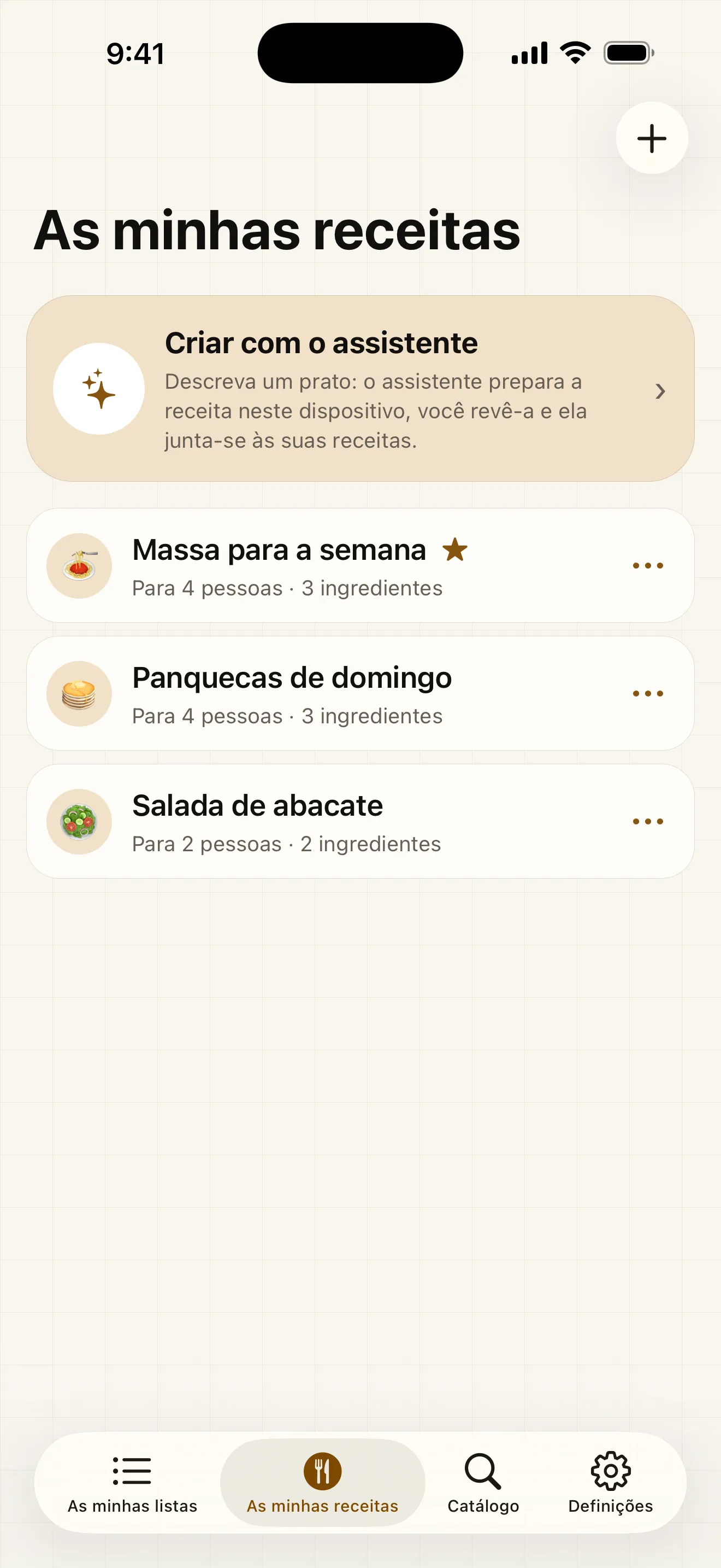 As receitas confirmadas ficam guardadas com os ingredientes e os passos, offline, prontas a voltar a uma lista.