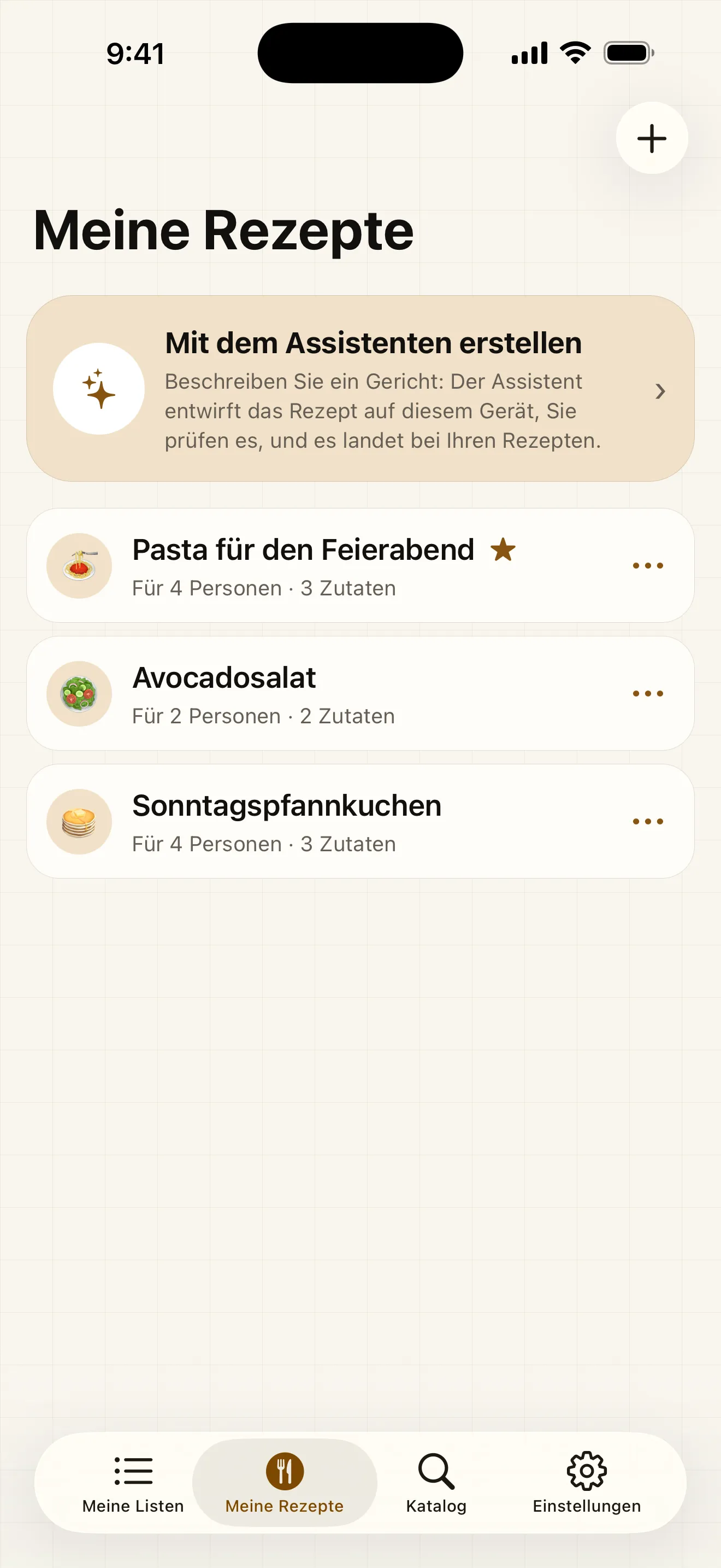Bestätigte Rezepte bleiben mit Zutaten und Schritten gespeichert, offline, bereit, wieder auf eine Liste zu kommen.