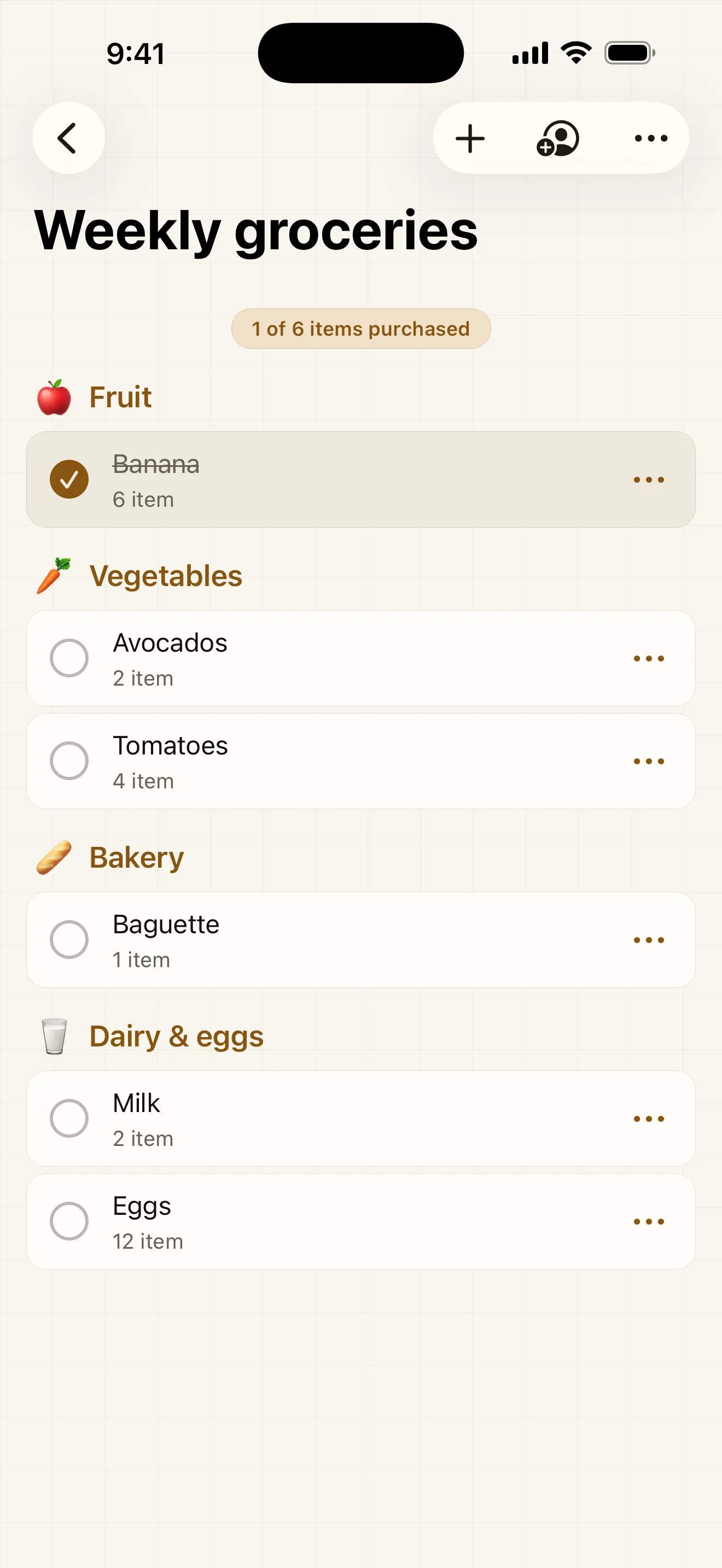 Shopping lists in SeeList